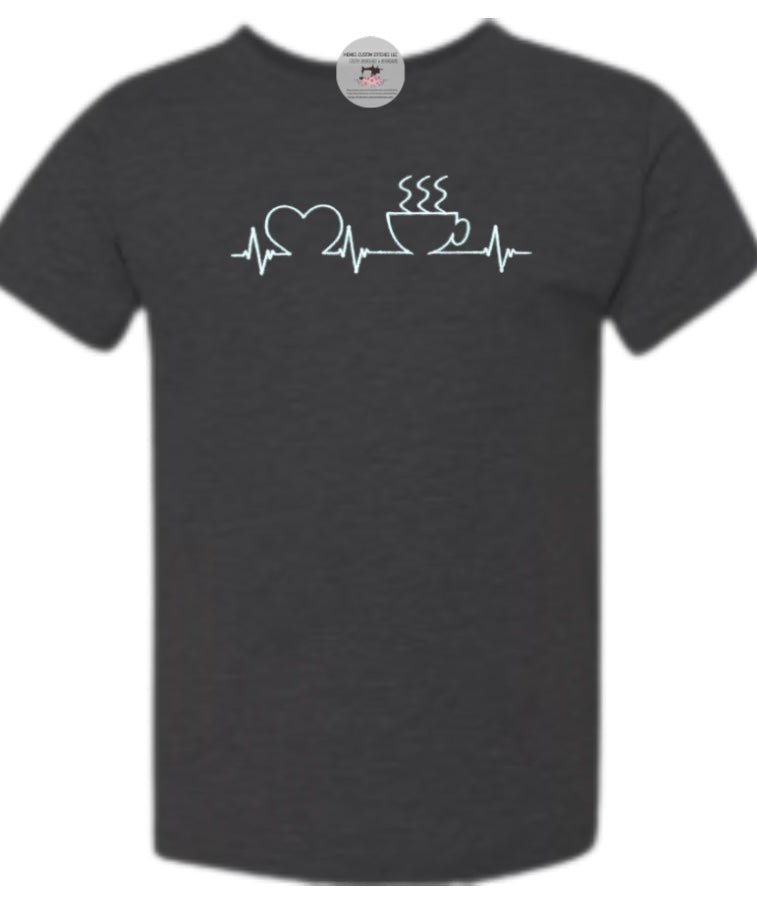 Women Coffee Heartbeat Love Embroidered T-shirt, Coffee Lover Gift, Gift for Her, Birthday Gift for Coffee Lover - Memes Custom Stitches LLC