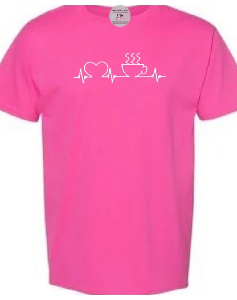 Women Coffee Heartbeat Love Embroidered T-shirt, Coffee Lover Gift, Gift for Her, Birthday Gift for Coffee Lover - Memes Custom Stitches LLC
