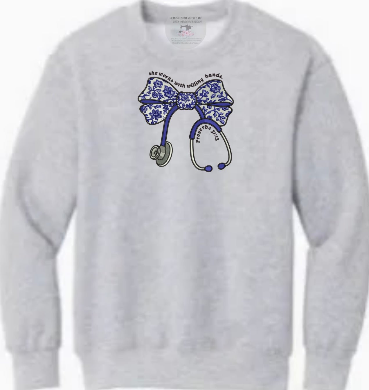 Women’s Christian Nurse Doctor Coquette Bow Stethoscope Unisex Fleece Sweatshirt - Memes Custom Stitches LLC