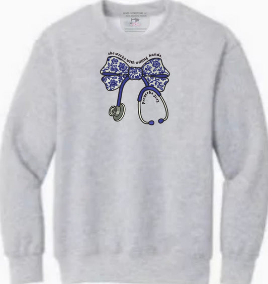 Women’s Christian Nurse Doctor Coquette Bow Stethoscope Unisex Fleece Sweatshirt - Memes Custom Stitches LLC