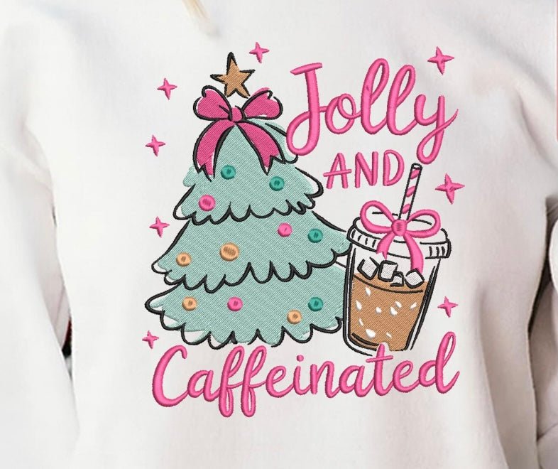 Women’s Christmas Holiday Jolly Coffee Unisex Fleece Embroidered Crew Sweatshirt - Memes Custom Stitches LLC