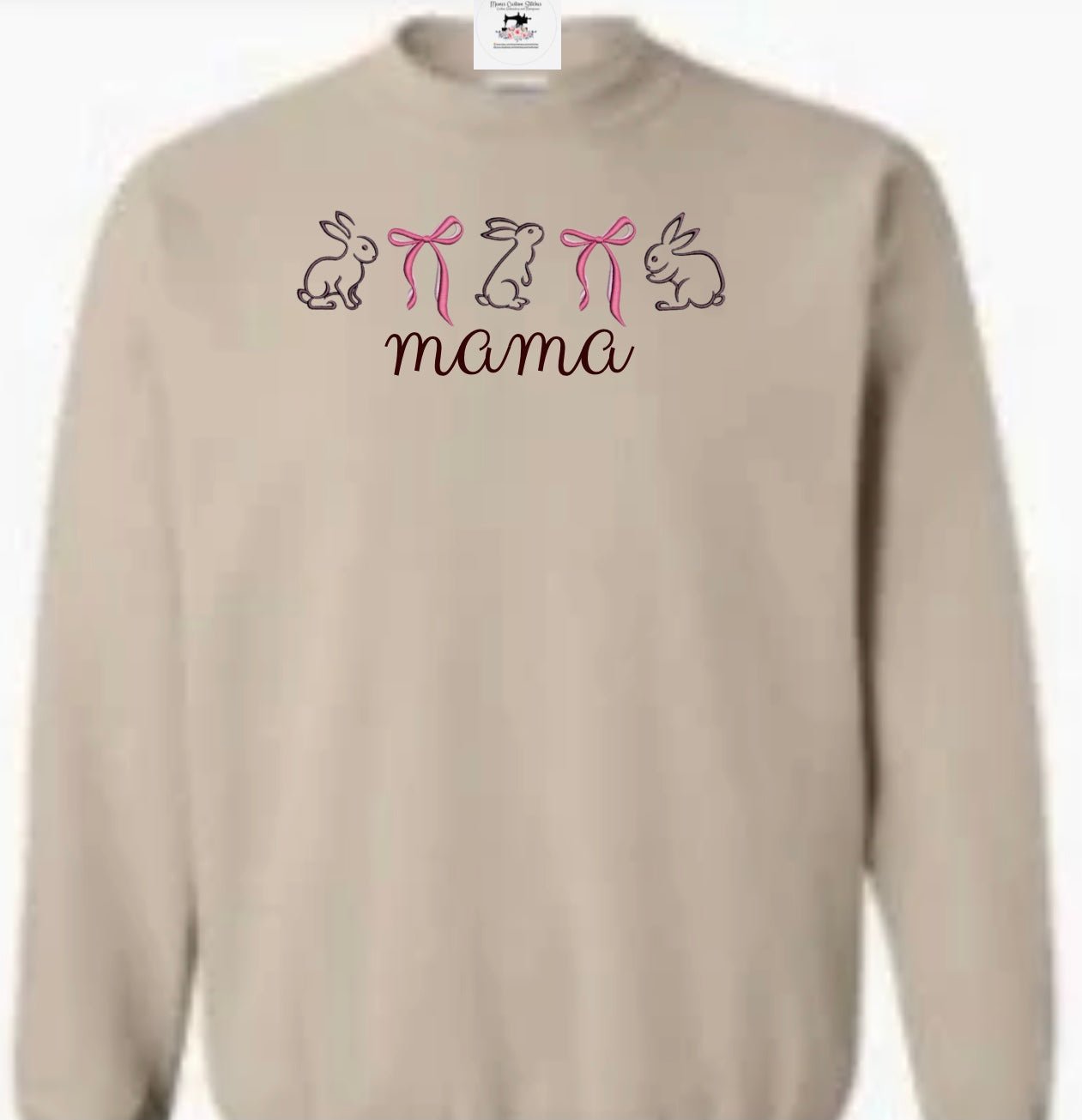 Womens Mama Easter Bunny Coquette Pink Bow Fleece Custom Embroidered Sweatshirt - Memes Custom Stitches LLC