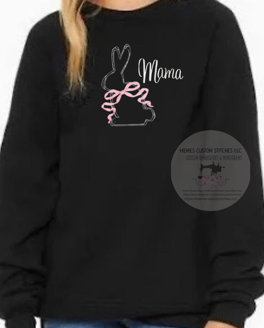 Women's Mama Easter Bunny Pink Bow Sweatshirt - Memes Custom Stitches LLC