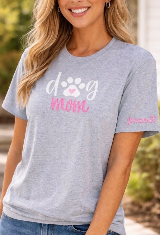 Women’s Personalized Dog Mom Name Tshirt Gift - Memes Custom Stitches LLC