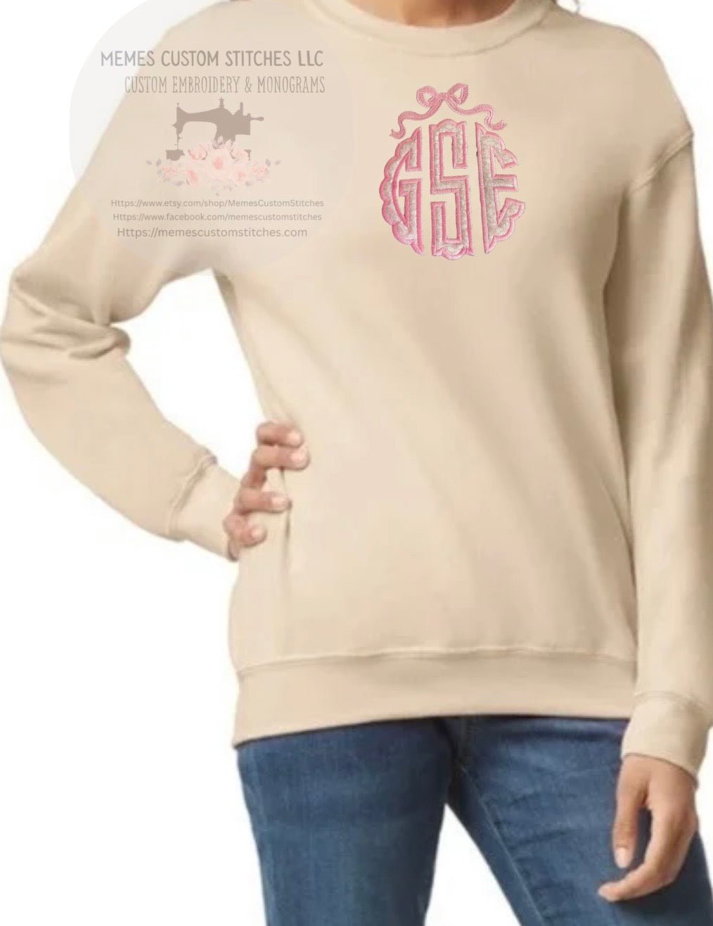 Women’s Scallop Monogram Coquette Bow Sweatshirt - Memes Custom Stitches LLC