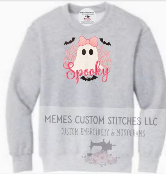 Women’s Spooky Halloween Ghost Embroidered Fleece Sweatshirt - Memes Custom Stitches LLC