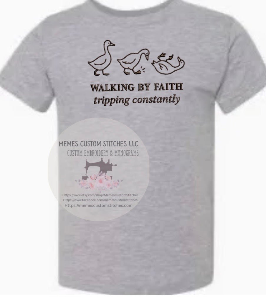 Women’s Walk By Faith Duck Embroidered T Shirt - Memes Custom Stitches LLC