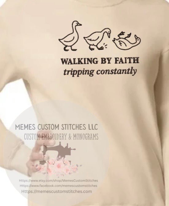 Women’s Walk By Faith Duck Embroidered T Shirt - Memes Custom Stitches LLC
