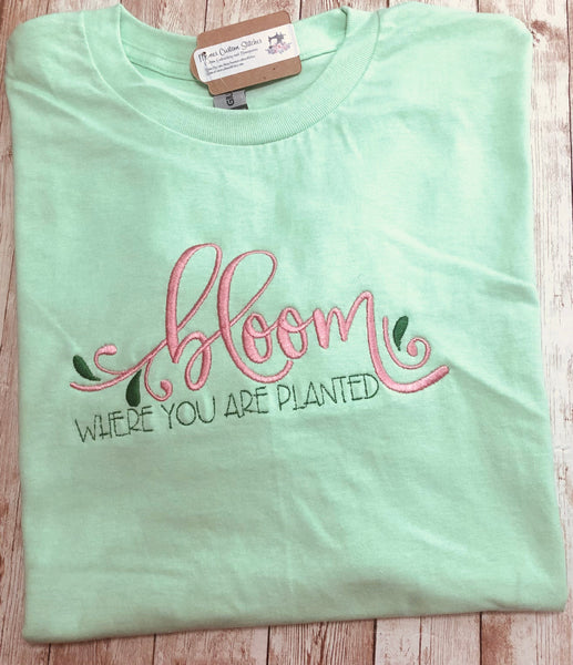Bloom where you are planted Christian Unisex Short Sleeve T Shirt Memes Custom Stitches