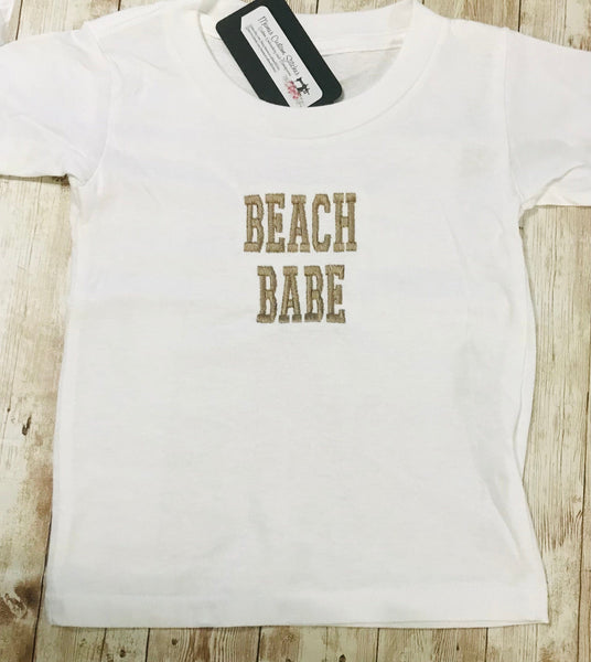 Beach Babe Vacation  Kids Baby Unisex T-Shirt, Custom Embroidered Toddler Shirt, Kids Custom Boutique Clothes Memes Custom Stitches