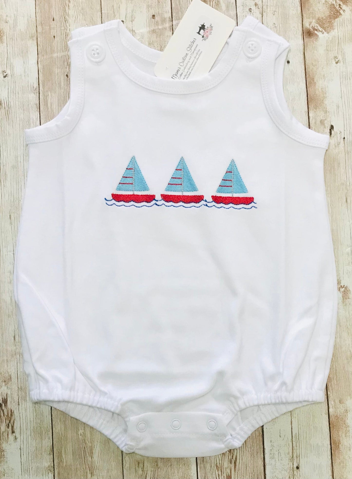 Personalized Name Baby Toddler Boy Sailboat Summer Bubble Romper Memes Custom Stitches