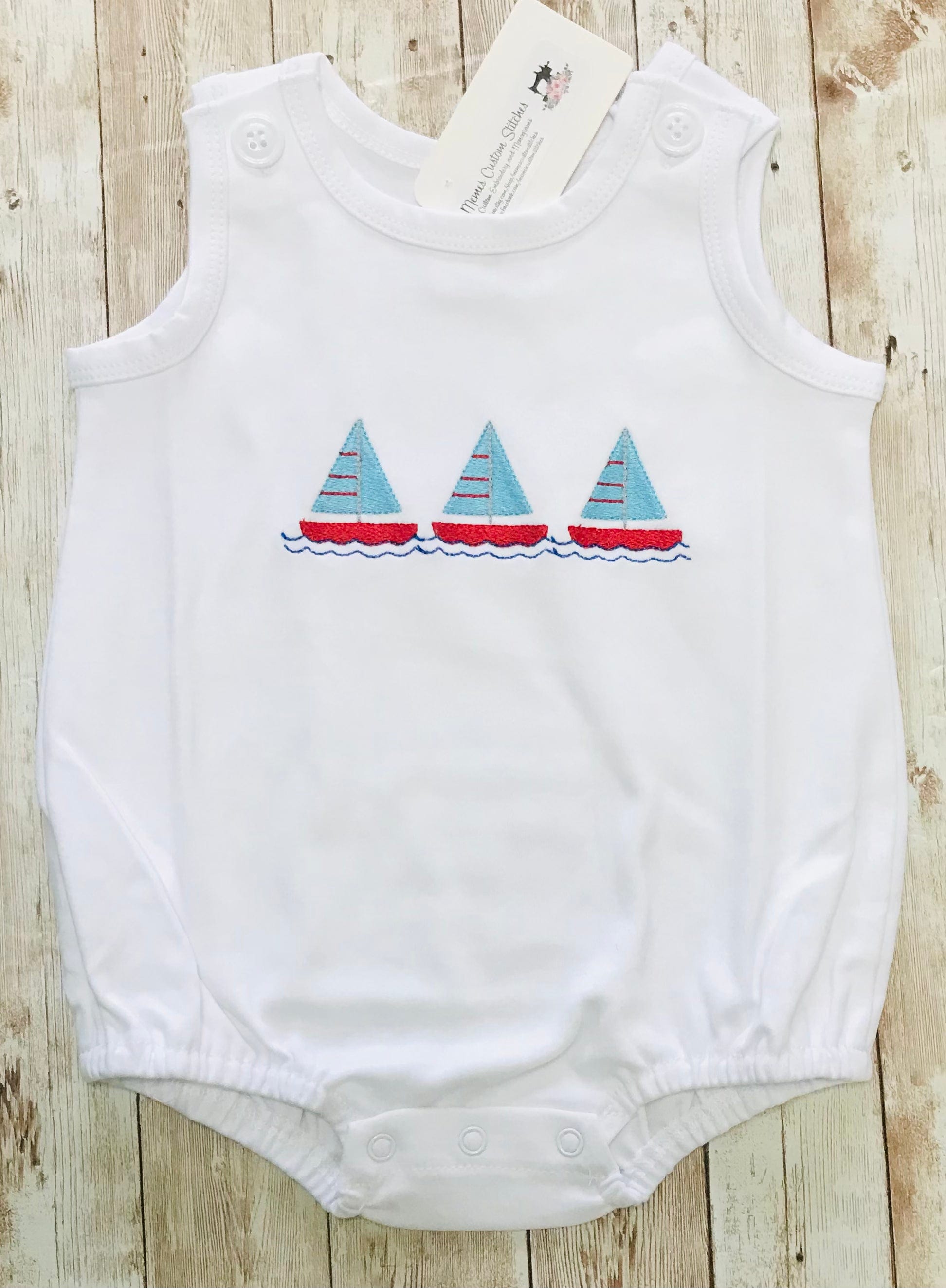 Personalized Name Baby Toddler Boy Sailboat Summer Bubble Romper Memes Custom Stitches